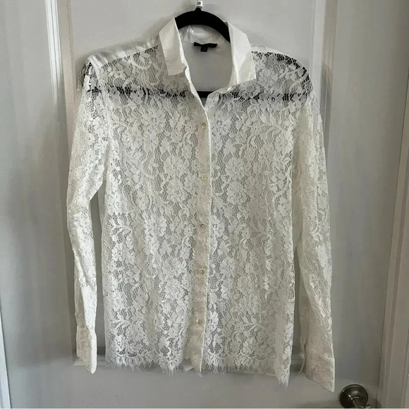 ATM Anthony Thomas Melillo White Long Sleeve Lace Button Up Blouse - Picture 4 of 7